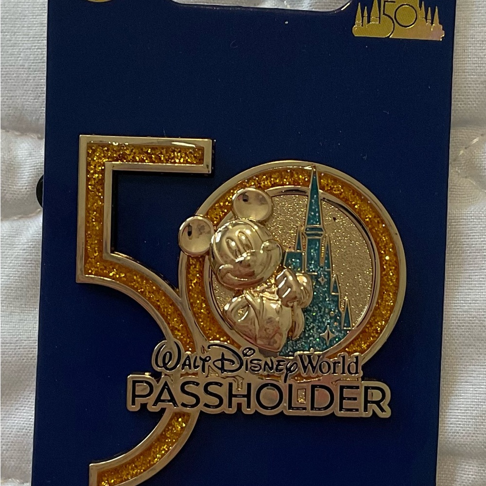 Disney World 50th Anniversary Passholder Pin - Blue and Gold